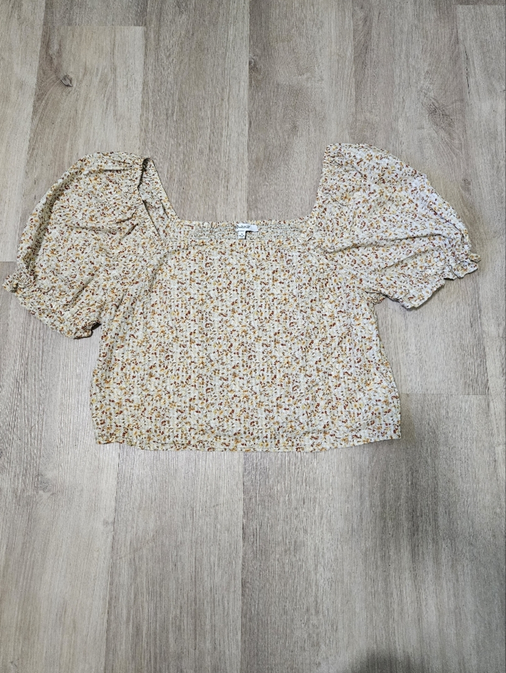 Madewell Floral Cropped Peasant Top Puff Sleeve Size Large